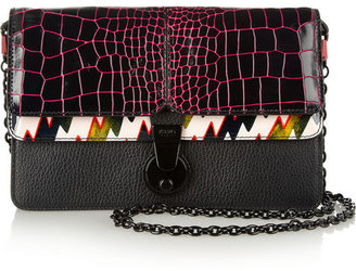 Kenzo Printed patent-leather and textured-leather shoulder bag