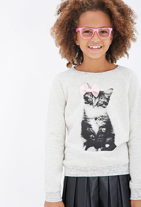 Forever 21 girls Girls Bow & Cat Graphic Sweatshirt (Kids)