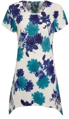 Roman Originals - Floral Print Tunic Top T-shirts Party Smart Casual Ladies Blue