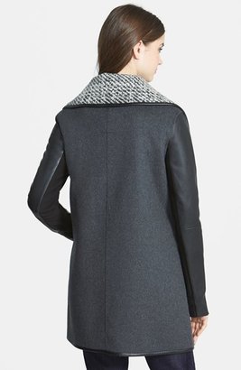 Vera Wang Faux Leather Sleeve Wool Blend Coat