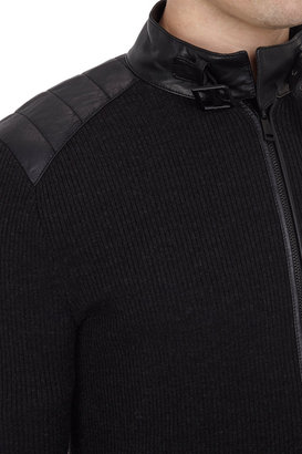 Ralph Lauren Black Label Leather-trim Zip-front Sweater