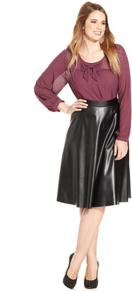 Soprano Plus Size Faux-Leather A-Line Skirt