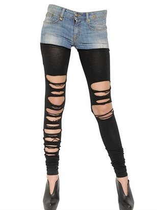R 13 Destroyed Knit And Stretch Denim Jeans