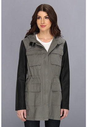 DKNY Four-Pocket Anorak w/ Faux Leather Sleeves