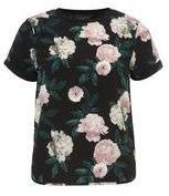 Dorothy Perkins Womens Green and Pink Floral Rib Neck Tee- Green