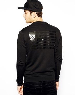 ASOS Bomber In Jersey With Flag Print - Black