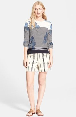 Tory Burch 'Audrianna' Print Stripe Merino Wool Sweater