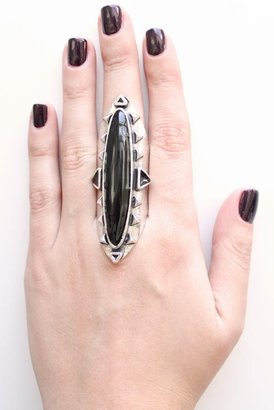 Low Luv x Erin Wasson by Erin Wasson Long Wood Ring with Black in Antiqued Silver