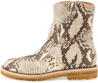 Maison Margiela Python-Embossed Ankle Boot, Natural