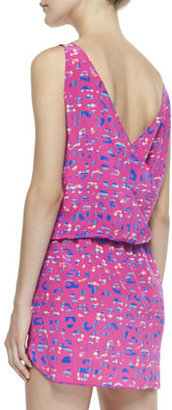 Amanda Uprichard Plaid Leopard Print Crossover Dress, Pink Leopard