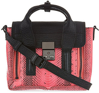 3.1 Phillip Lim Pashli mini snake-embossed leather satchel Pink/black