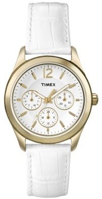 Timex Women's Ameritus Multi-Function Dial Watch with Croco Patterned Leather Strap - White
