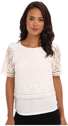 Rebecca Taylor Short Sleeve Top With Lace Overlay