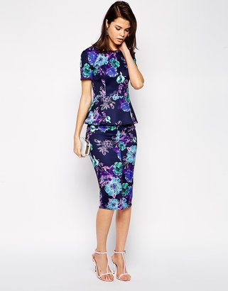 ASOS co-ord Pencil Skirt in Scuba in Floral Print with Front Split