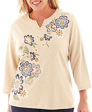 Alfred Dunner Amsterdam Avenue 3/4-Sleeve Embroidered Knit Top - Plus