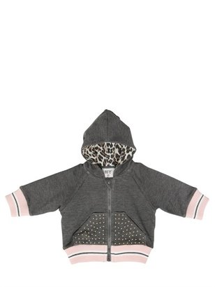 MonnaLisa Ny&lon Hooded Zip Up Modal/Cotton Sweatshirt