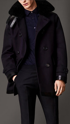 Burberry Shearling Topcollar Cotton Trench Coat