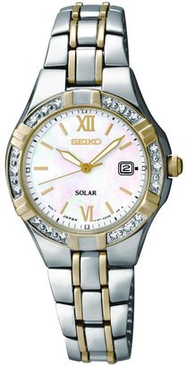 Seiko Mother of Pearl Dial Stainless Steel Two Tone Solar Ladies Watch