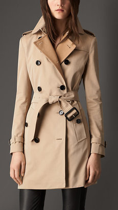 Burberry Gabardine Trench Coat With Check Wool Cashmere Undercollar