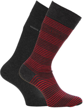 BOSS RS Design Grey & Red Stripe Socks (2 Pack)