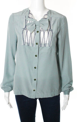 Fendi NWT Slate Gray Long Sleeve Button Down Silk Blouse Top Sz 40 $1140