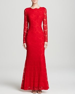 JS Collections Gown - Boat Neck Lace Open Back