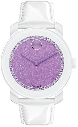Movado Bold Large Crystal & Patent Leather Glitter Strap Watch/Lavender