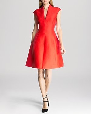 Halston Dress - Cap Sleeve Structured Flare Skirt