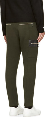 Green & Black Cy Choi Olive Leather Zip Trousers