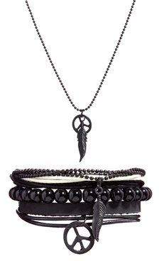ASOS Necklace And Bracelet Set With Peace And Feather - Black