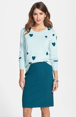 Halogen 'Hearts' Shoulder Zip Intarsia Sweater