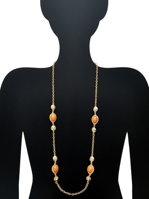 Kenneth Jay Lane Crystal and Coral Stations Necklace
