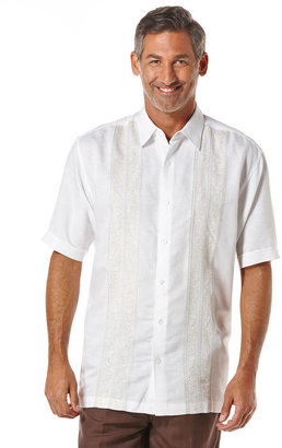 Cubavera Big & Tall Short Sleeve Linen Print And Embroidery Combination