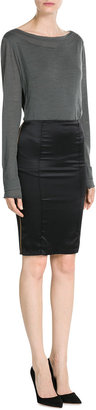Sophie Theallet Black/Gold Piped Silk Satin Pencil Skirt