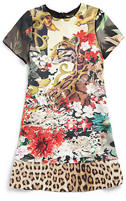 Roberto Cavalli Girl's Silk Floral Leopard Print Dress