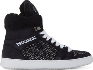 DSquared 1090 Dsquared2 Black Tweed High-Top Sneakers