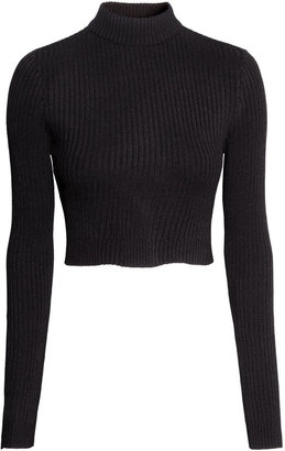 H&M Cropped Turtleneck Sweater - Black - Ladies