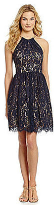 Eliza J Lace Halter Fit-and-Flare Dress