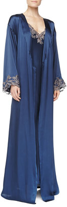 La Perla Maison Floral Lace Embroidered Long Gown, Blue/Gray