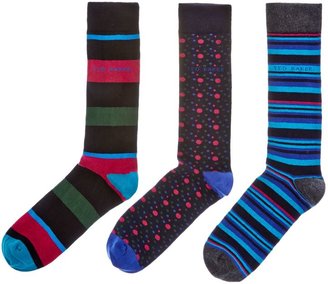 Ted Baker Men's 3 pack stripe and spot sock in a box