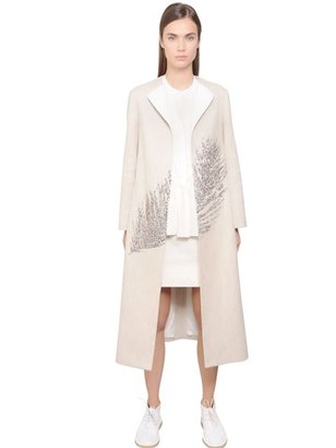 Tory Burch Embellished Linen Burlap Tweed Coat
