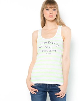 Pepe Jeans DAISEE Striped Cotton Vest Top- green- L, green,pink