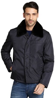 Prada blue fur collar nylon activewear coat