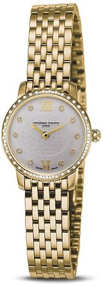 Frederique Constant 18K Gold Plated Stainless Steel "Slim Line" Quartz Watch with Diamonds, 25mm