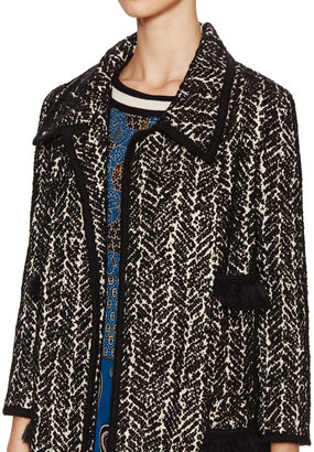 Anna Sui Boucle Tweed Fringed Trim Coat