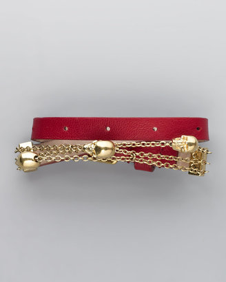 Alexander McQueen Chain & Leather Wrap Bracelet, Cherry