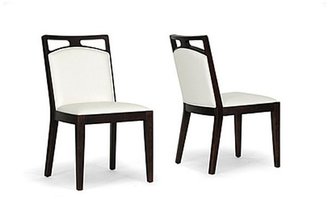 Baxton Studio Pontus Brown Wood and Cream Leather Modern Dining Chair Set of 2