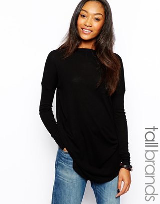 ASOS TALL Long Sleeve Top With Curved Hem In Rib
