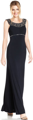 Betsy & Adam Sleeveless Embellished Laser-Cut Gown