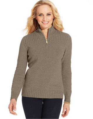 Karen Scott Petite Ribbed Mock Quarter Zip Sweater